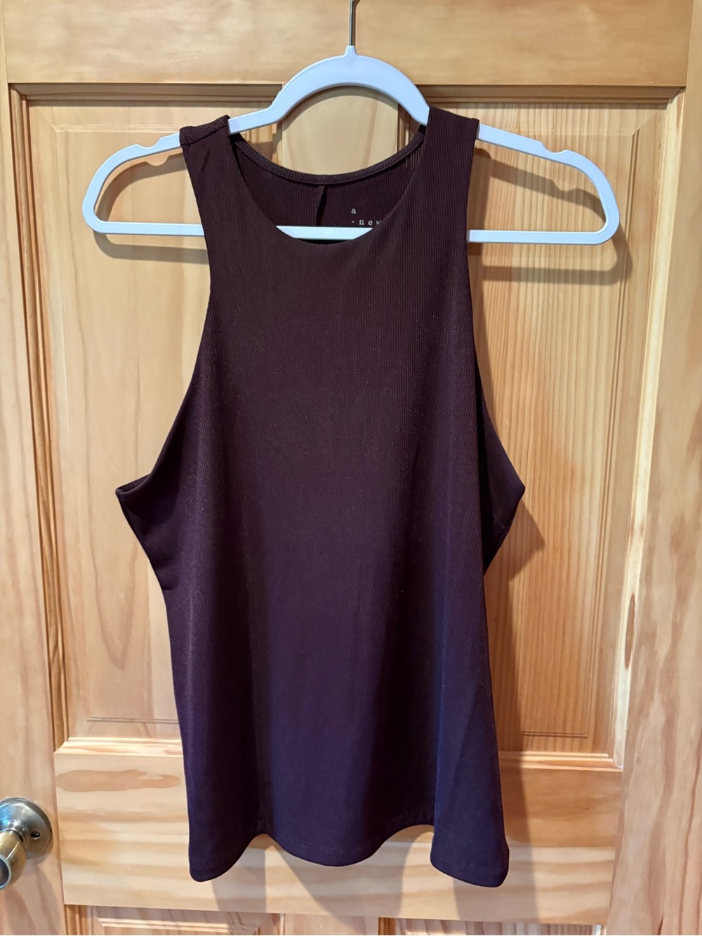 A New Day ribbed high-neck halter tank top dark plum/espresso shade women’s L